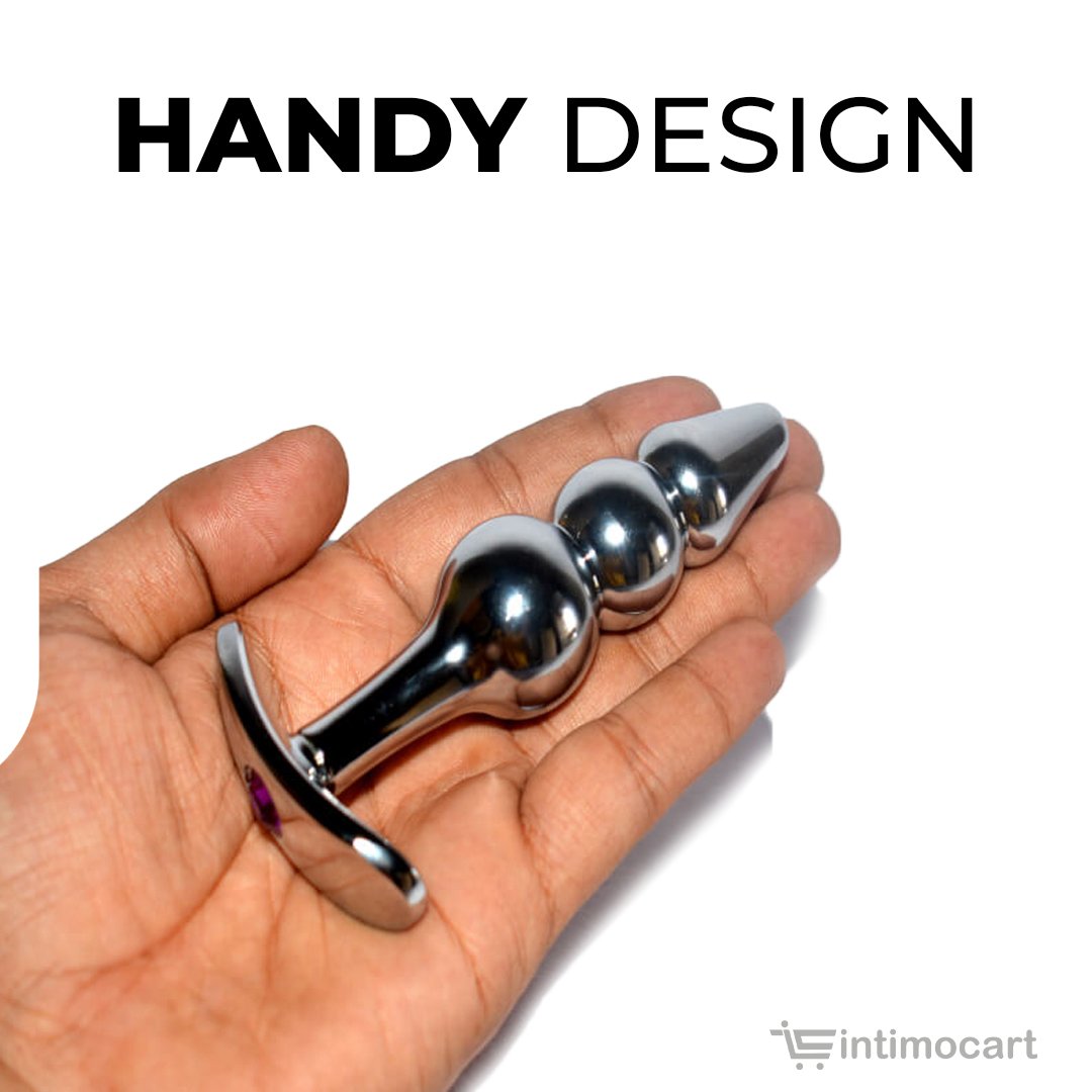 steel beaded anal plug medium, intimocart, sex toys